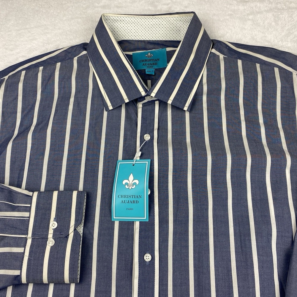 Christian Aujard‎ Dress Shirt Mens 3XLT Blue/Cream Stripes Regular New w/Tags!